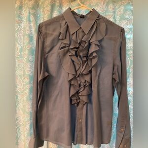 Lauren Ralph Lauren Chambry blue long sleeves with ruffle front blouse size XL